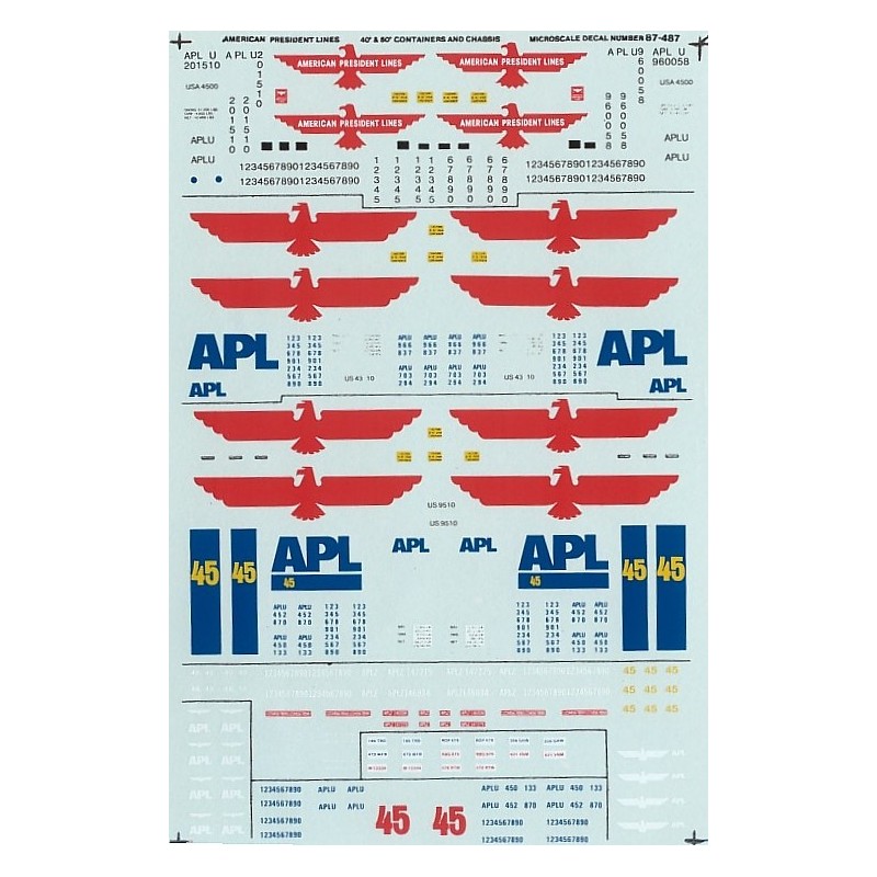 MICROSCALE DECAL 87-487 - AMERICAN PRESIDENT LINE CONTAINERS - HO SCALE