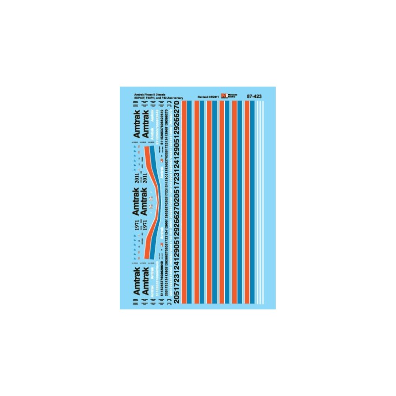 MICROSCALE DECAL 87-423 - AMTRAK DIESEL & ELECTRIC LOCOMOTIVES - HO SCALE