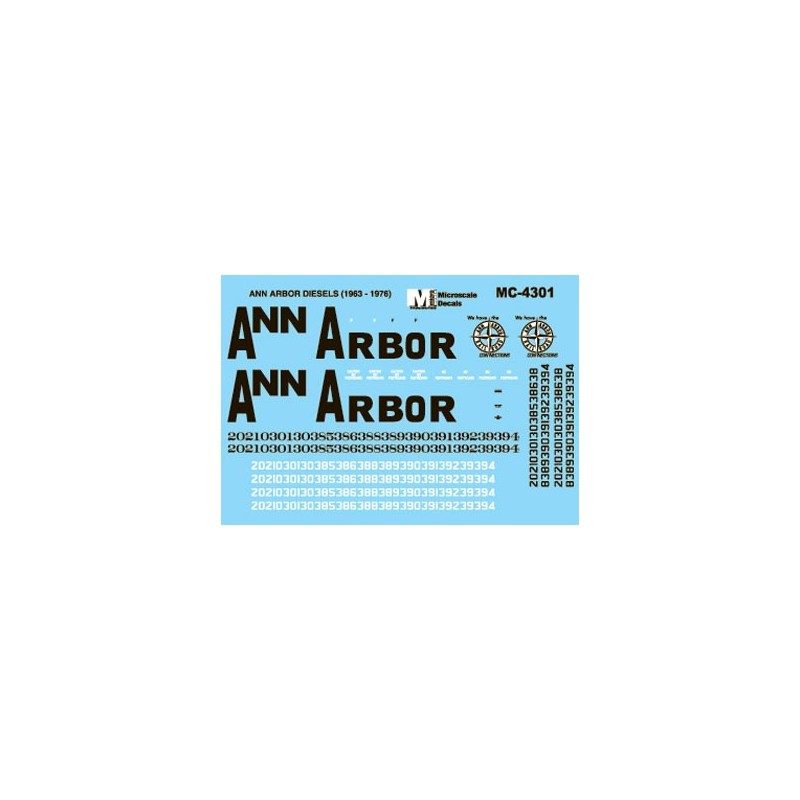 MICROSCALE DECAL MC-4301 - ANN ARBOR DIESEL LOCOMOTIVES - HO SCALE