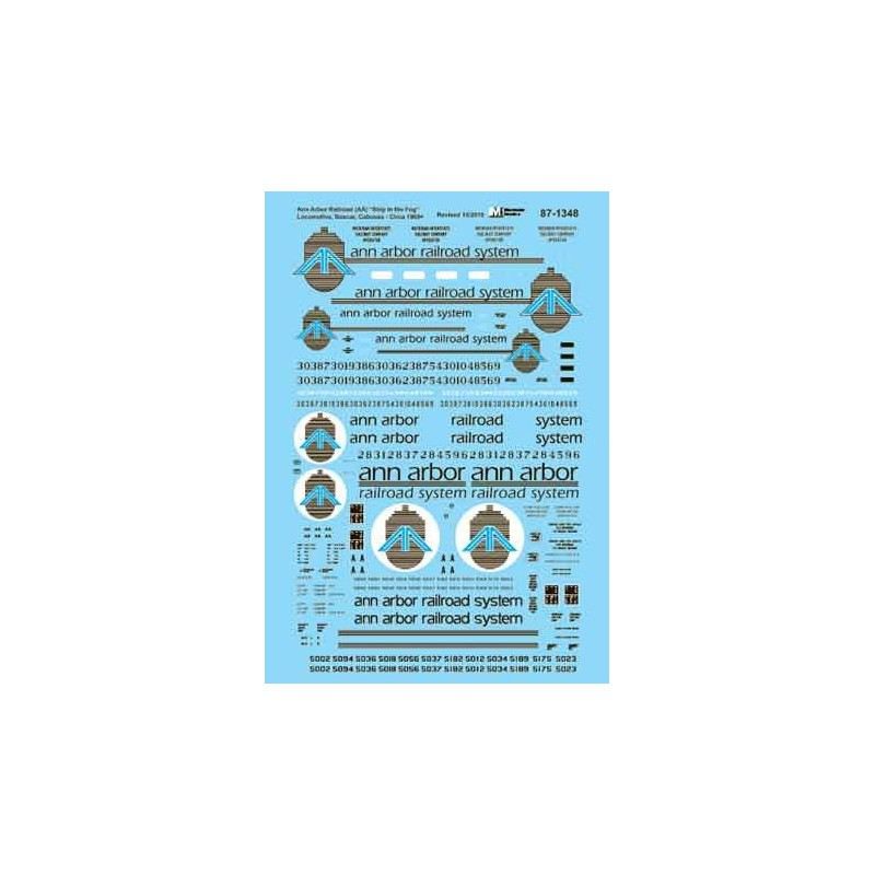 MICROSCALE DECAL 87-1348 - ANN ARBOR DIESEL LOCOMOTIVES & FREIGHT EQUIPMENT - HO SCALE