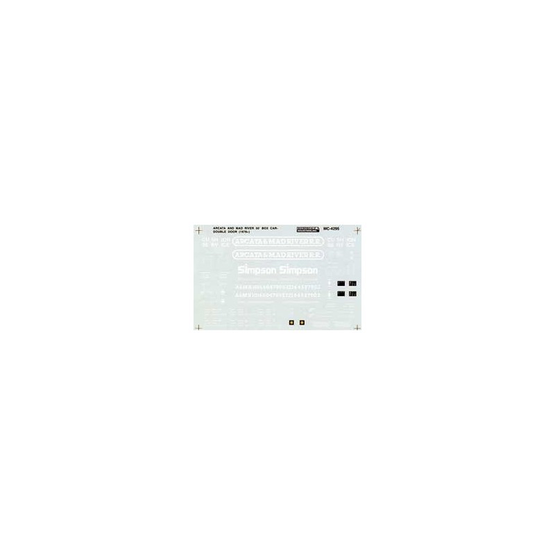MICROSCALE DECAL MC-4295 - ARCATA & MAD RIVER 50' DOUBLE DOOR BOXCAR - HO SCALE