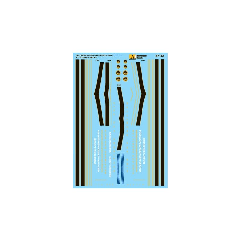 MICROSCALE DECAL 87-52 - BALTIMORE & OHIO DIESEL LOCOMOTIVES - HO SCALE