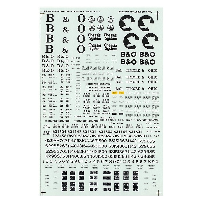 MICROSCALE DECAL 87-486 - BALTIMORE & OHIO COVERED HOPPERS - HO SCALE