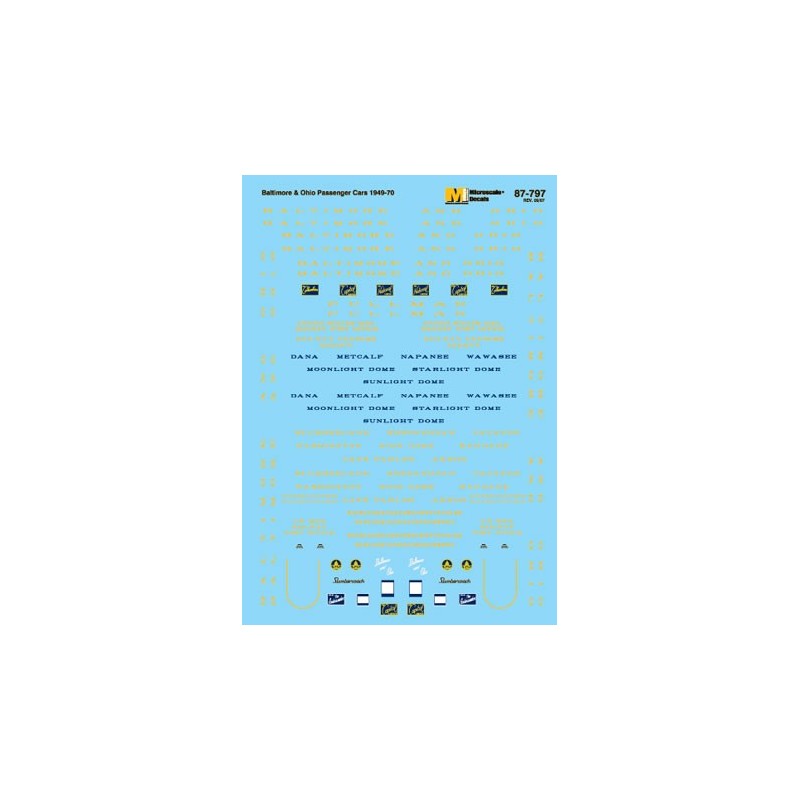 MICROSCALE DECAL 87-797 - BALTIMORE & OHIO PASSENGER CARS - HO SCALE