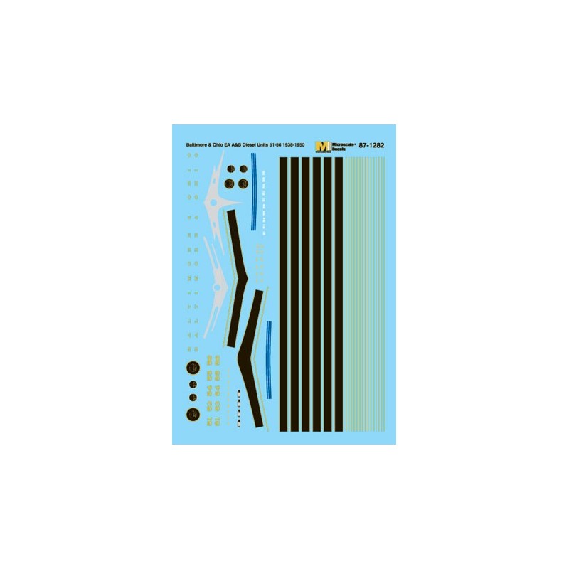 MICROSCALE DECAL 87-1282 - BALTIMORE & OHIO DIESEL LOCOMOTIVES - HO SCALE