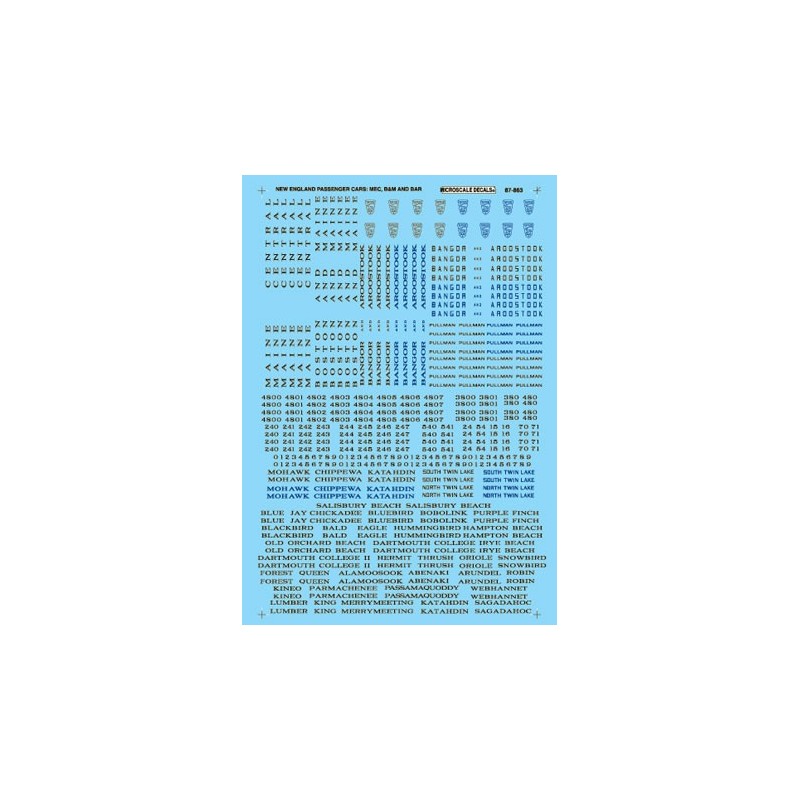 MICROSCALE DECAL 87-863 - BANGOR & AROOSTOOK - BOSTON & MAINE - MAINE CENTRAL PASSENGER CARS - HO SCALE