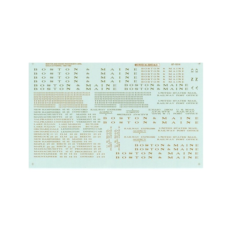 MICROSCALE DECAL 87-1014 - BOSTON & MAINE PASSENGER CARS - HO SCALE