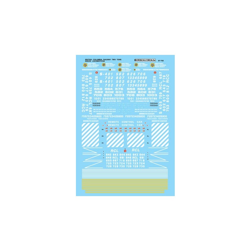 MICROSCALE DECAL 87-783 - BRITISH COLUMBIA RAILWAY DIESEL LOCOMOTIVES - HO SCALE