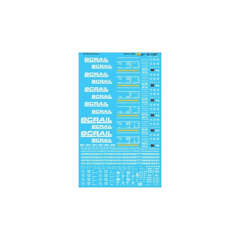 MICROSCALE DECAL 87-1307 - BRITISH COLUMBIA RAILWAY  BOXCARS - HO SCALE