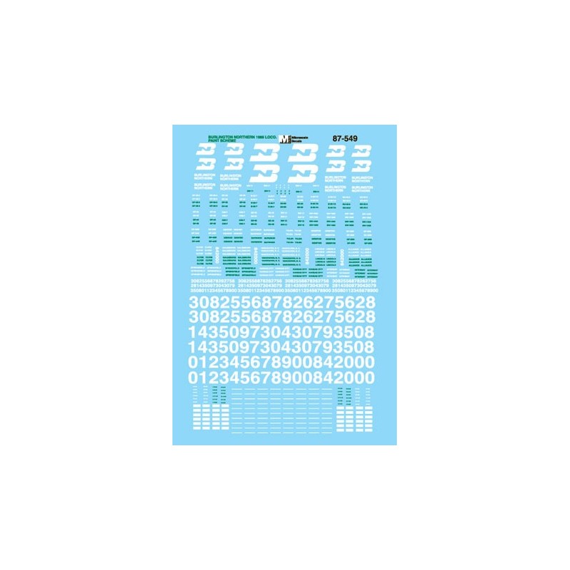 MICROSCALE DECAL 87-549 - BURLINGTON NORTHERN DIESEL LOCOMOTIVES - HO SCALE