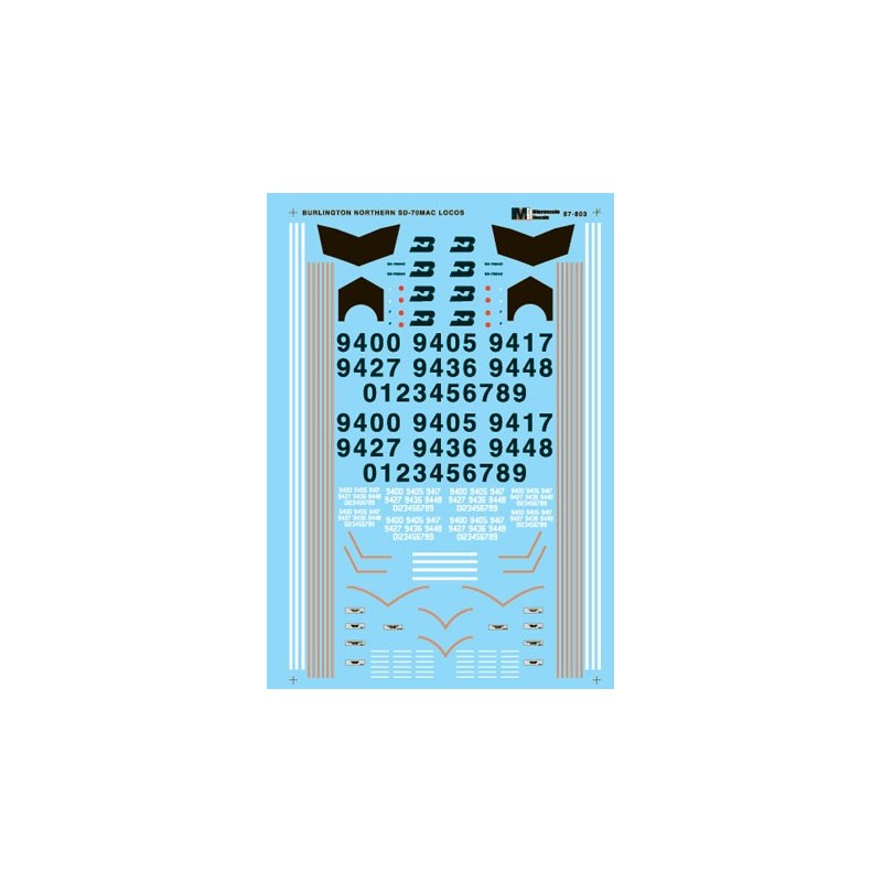 MICROSCALE DECAL 87-803NOS - BURLINGTON NORTHERN DIESEL LOCOMOTIVES - HO SCALE