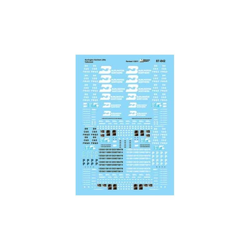 MICROSCALE DECAL 87-842 - BURLINGTON NORTHERN CABOOSES - HO SCALE