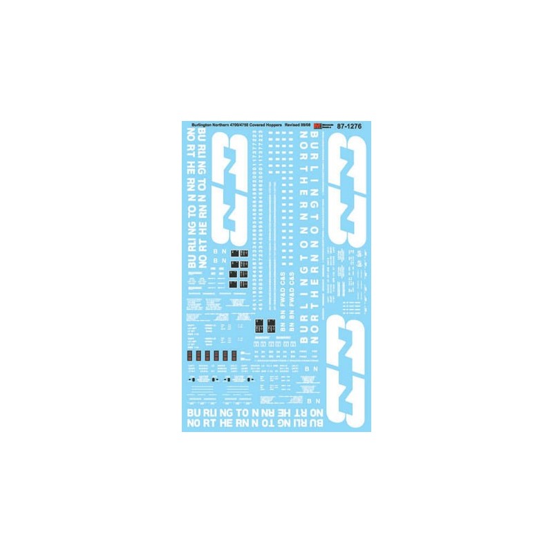 MICROSCALE DECAL 87-1276 - BURLINGTON NORTHERN COVERED HOPPERS - HO SCALE