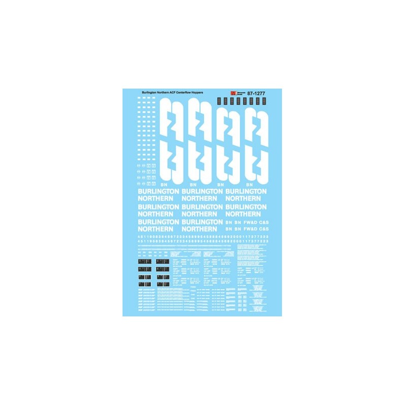 MICROSCALE DECAL 87-1277 - BURLINGTON NORTHERN COVERED HOPPERS - HO SCALE