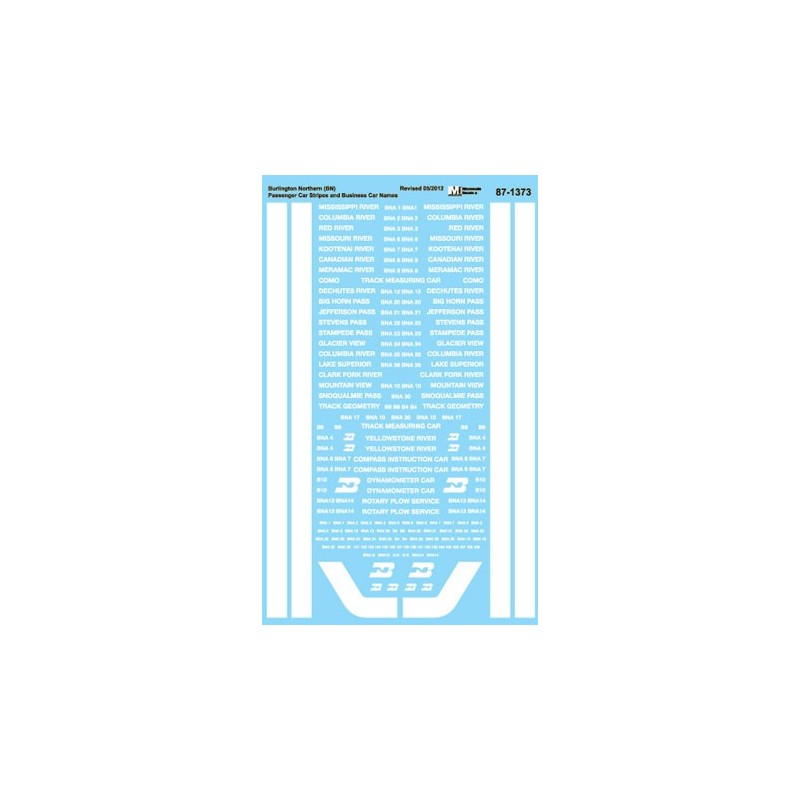 MICROSCALE DECAL 87-1373 - BURLINGTON NORTHERN PASSENGER CARS - HO SCALE