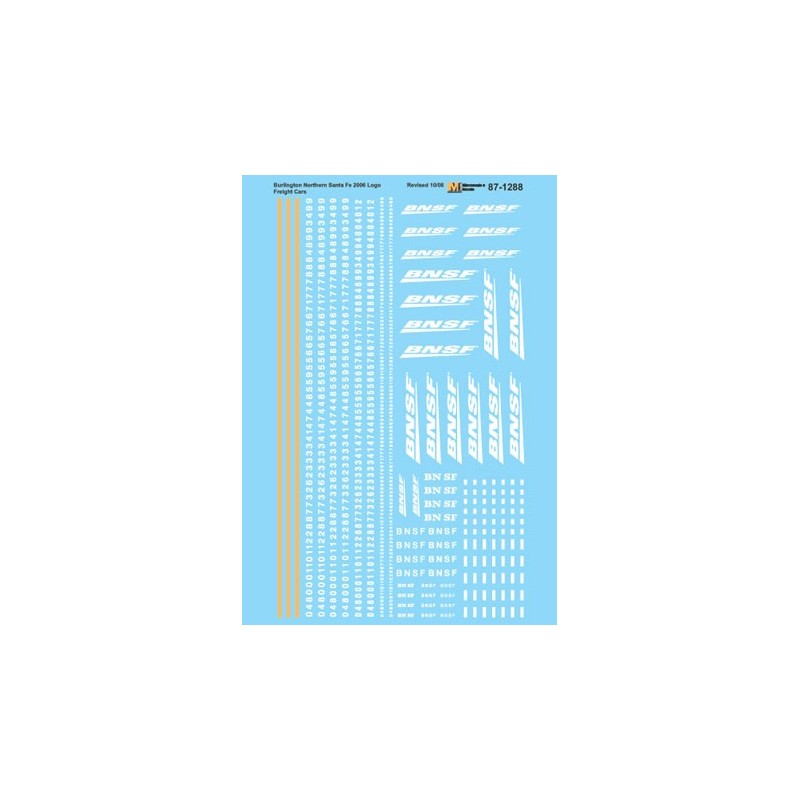 MICROSCALE DECAL 87-1288 - BURLINGTON NORTHERN SANTA FE FREIGHT CARS - HO SCALE