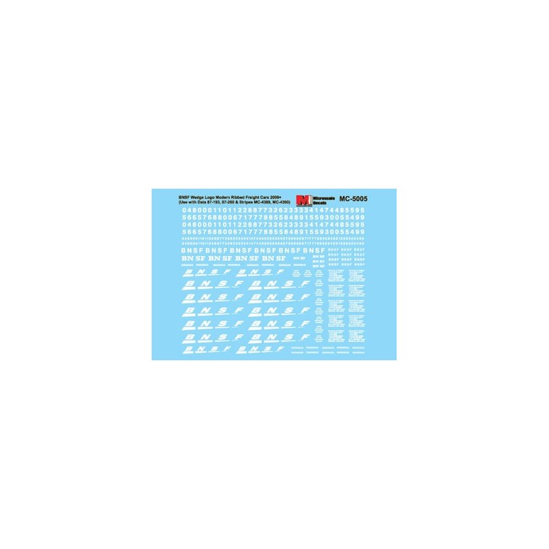 MICROSCALE DECAL MC-5005 - BURLINGTON NORTHERN SANTA FE FREIGHT CARS - HO SCALE