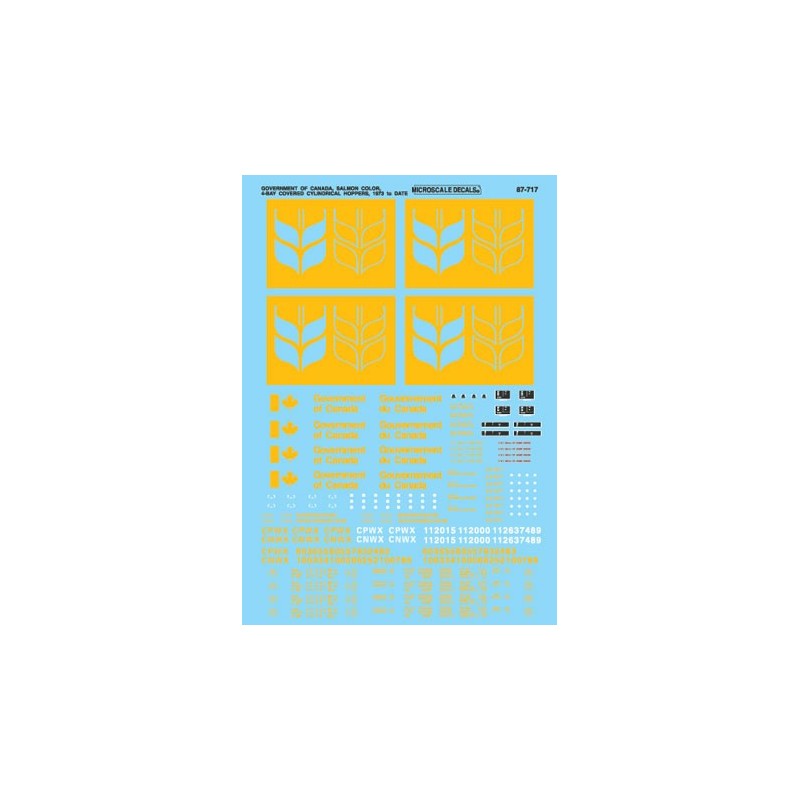 MICROSCALE DECAL 87-717 - GOVERNMENT OF CANADA GRAIN COVERED HOPPER - HO SCALE