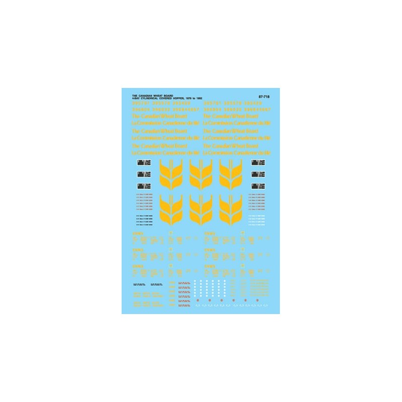 MICROSCALE DECAL 87-718 - CANADIAN WHEAT BOARD GRAIN COVERED HOPPER - HO SCALE