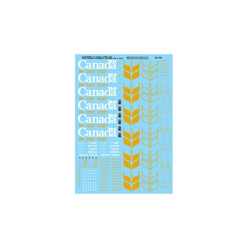 MICROSCALE DECAL 87-724 - GOVERNMENT OF CANADA GRAIN COVERED HOPPER - HO SCALE