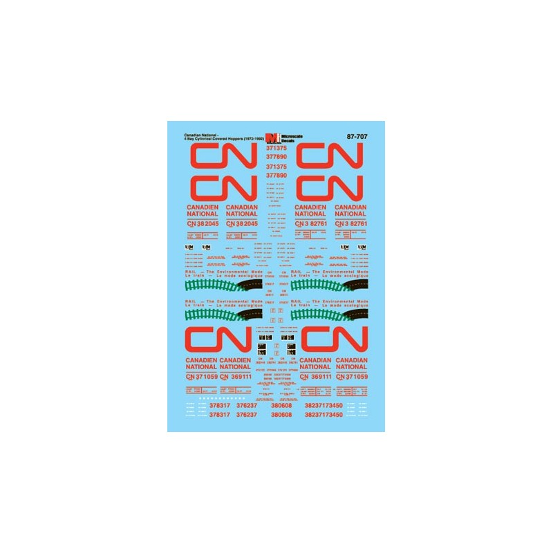 MICROSCALE DECAL 87-707 - CANADIAN NATIONAL COVERED HOPPERS - HO SCALE