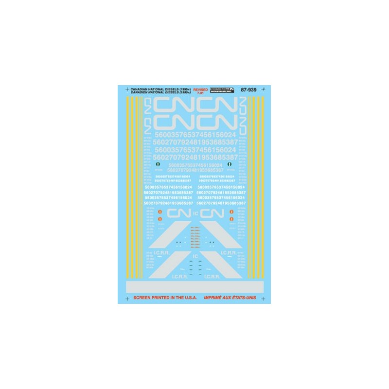 MICROSCALE DECAL 87-939 - CANADIAN NATIONAL DIESEL LOCOMOTIVES - HO SCALE