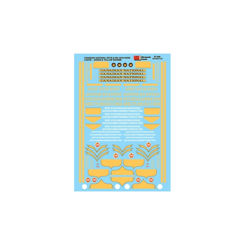 MICROSCALE DECAL 87-948 - CANADIAN NATIONAL DIESEL LOCOMOTIVES - HO SCALE