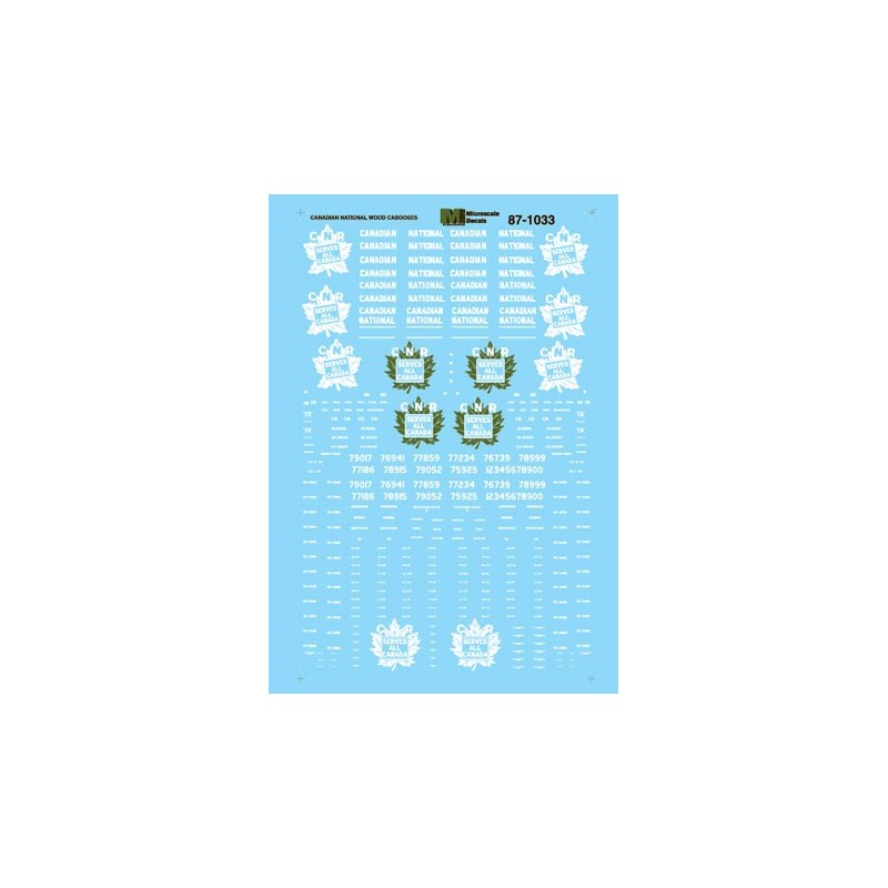 MICROSCALE DECAL 87-1033 - CANADIAN NATIONAL WOOD CABOOSES - HO SCALE