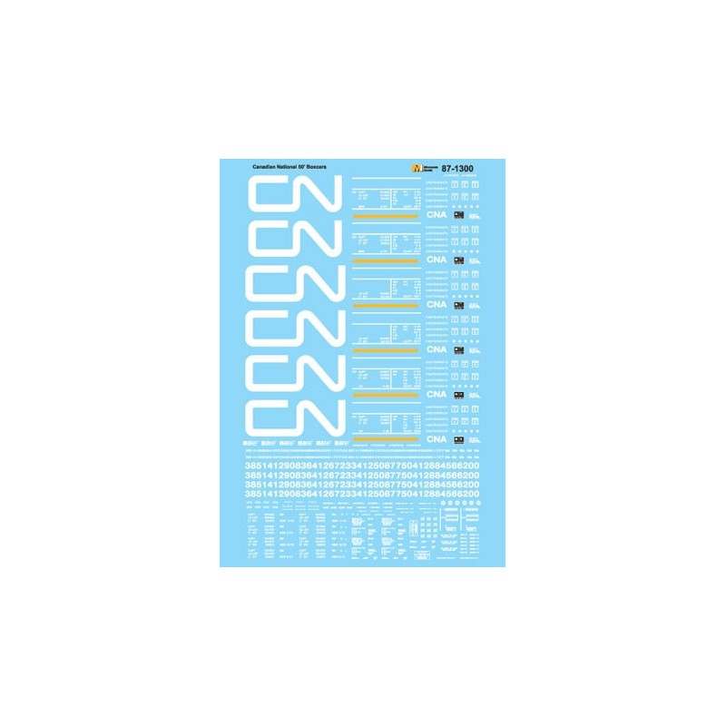 MICROSCALE DECAL 87-1300 - CANADIAN NATIONAL 50' BOXCARS
