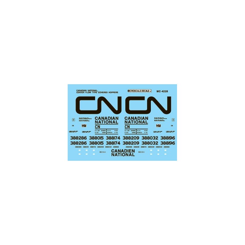 MICROSCALE DECAL MC-4228 - CANADIAN NATIONAL COVERED HOPPERS - HO SCALE