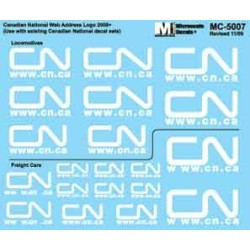 MICROSCALE DECAL MC-5007 - CANADIAN NATIONAL WWW.CN.CA LOGOS - WHITE - HO SCALE