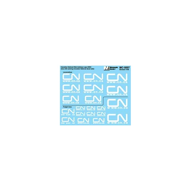 MICROSCALE DECAL MC-5007 - CANADIAN NATIONAL WWW.CN.CA LOGOS - WHITE - HO SCALE