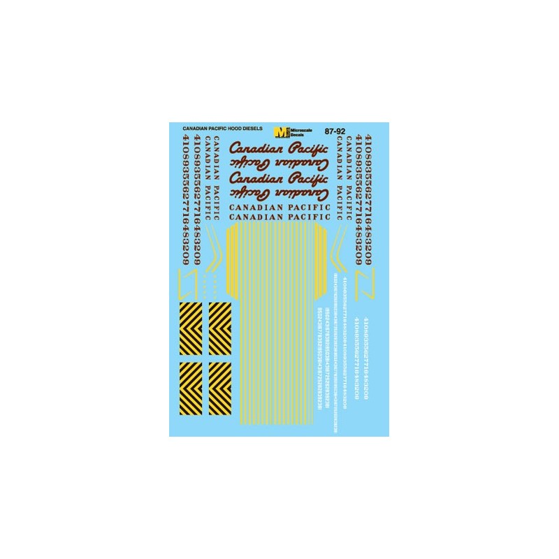 MICROSCALE DECAL 87-92 - CANADIAN PACIFIC DIESEL LOCOMOTIVES - HO SCALE