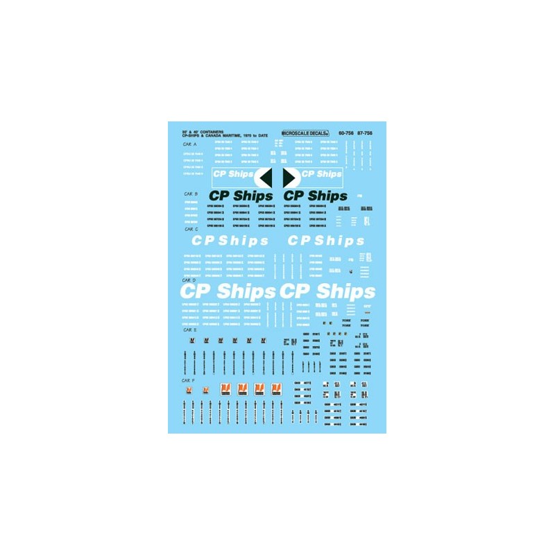 MICROSCALE DECAL 87-756 - CP SHIPS & CANADA MARITIME 20' & 40' CONTAINERS - HO SCALE