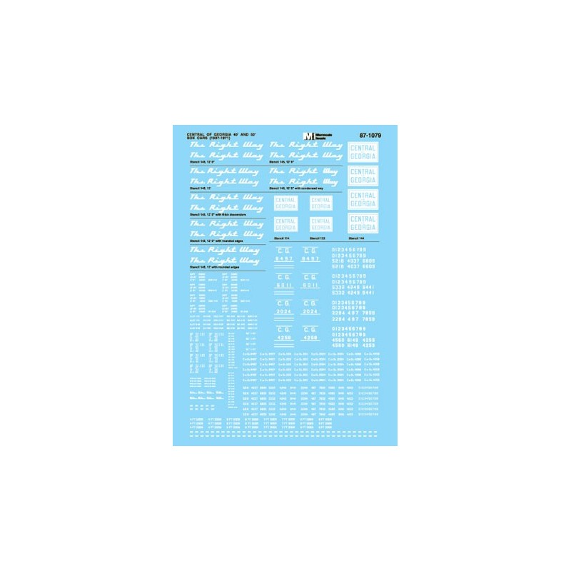 MICROSCALE DECAL 87-1079 - CENTRAL OF GEORGIA BOXCARS - HO SCALE