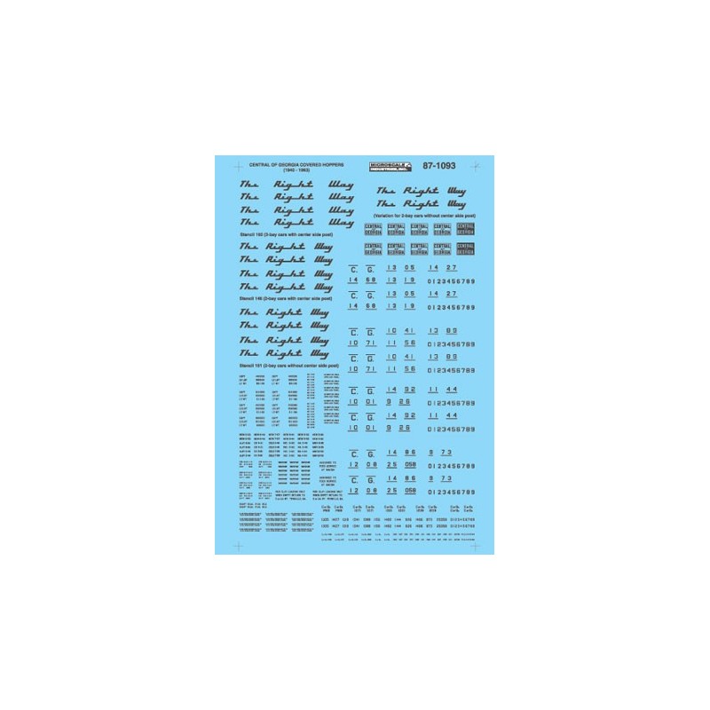 MICROSCALE DECAL 87-1093 - CENTRAL OF GEORGIA COVERED HOPPERS - HO SCALE