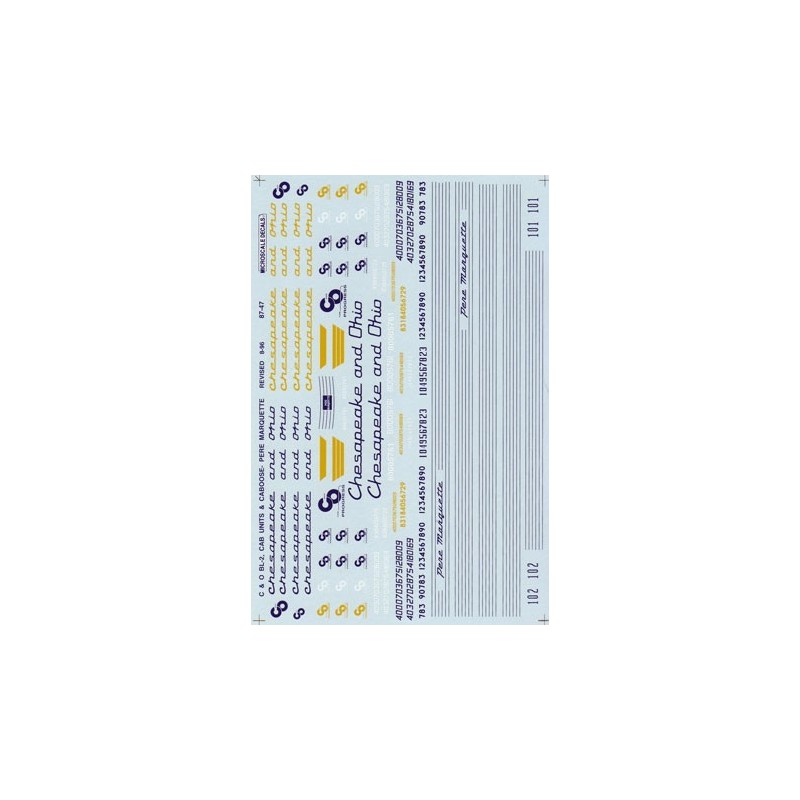 MICROSCALE DECAL 87-47 - CHESAPEAKE & OHIO DIESEL LOCOMOTIVES - HO SCALE