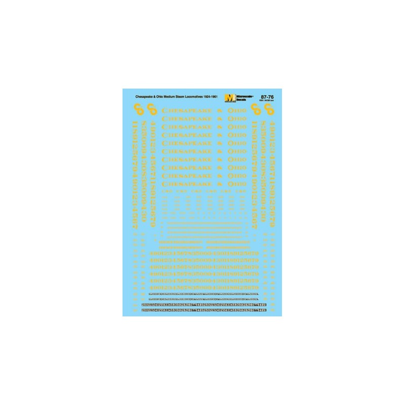 MICROSCALE DECAL 87-76 - CHESAPEAKE & OHIO STEAM LOCOMOTIVES - HO SCALE