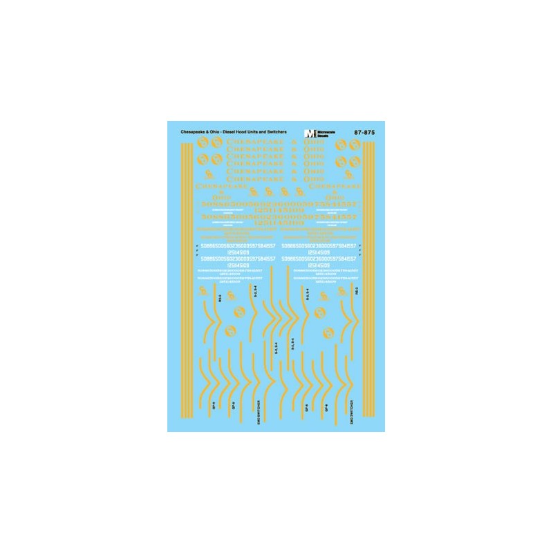 MICROSCALE DECAL 87-875 - CHESAPEAKE & OHIO DIESEL LOCOMOTIVES - HO SCALE