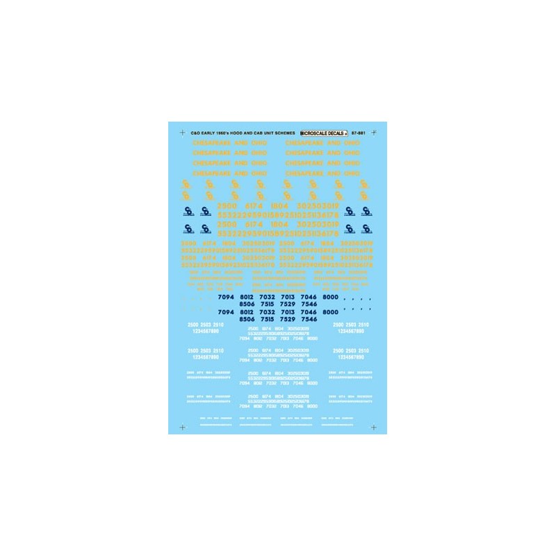 MICROSCALE DECAL 87-881 - CHESAPEAKE & OHIO DIESEL LOCOMOTIVES - HO SCALE