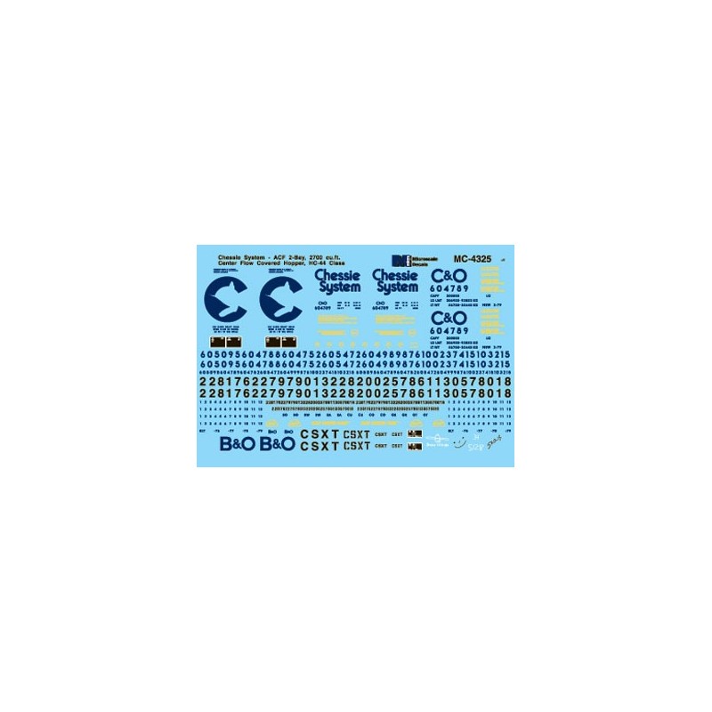 MICROSCALE DECAL MC-4325 - CHESSIE SYSTEM COVERED HOPPERS - HO SCALE