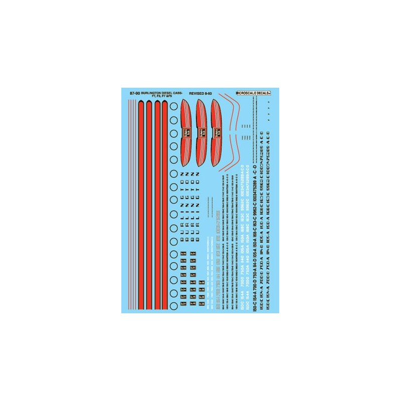 MICROSCALE DECAL 87-90 - CHICAGO BURLINGTON & QUINCY DIESEL LOCOMOTIVES - HO SCALE