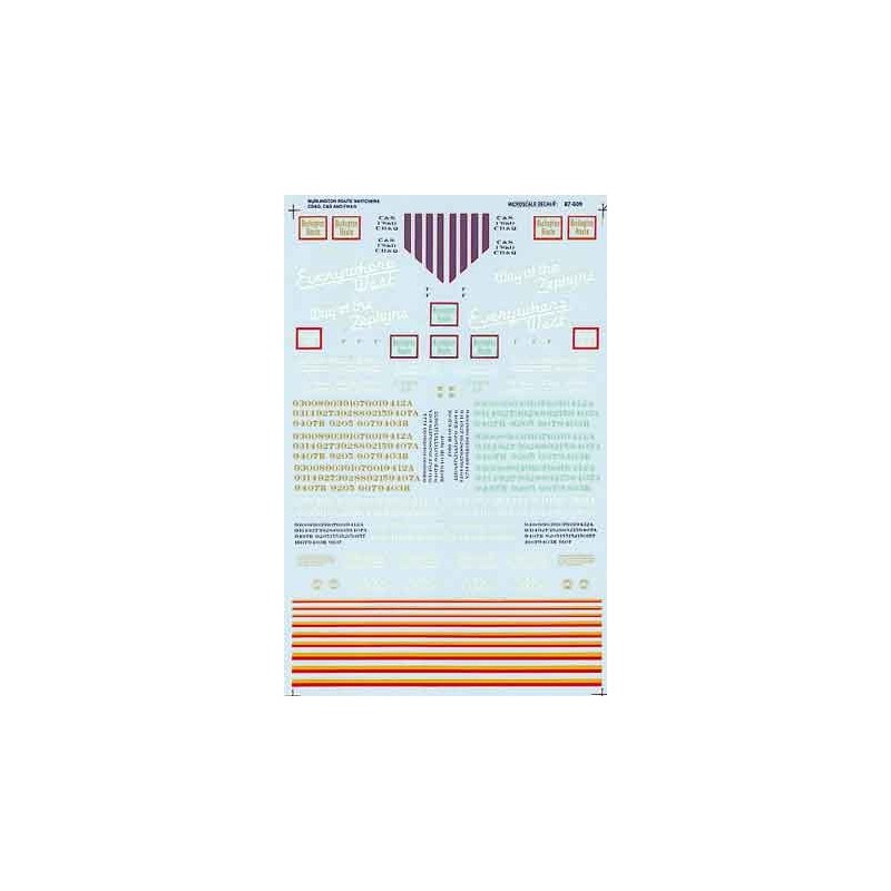 MICROSCALE DECAL 87-609 - CHICAGO BURLINGTON & QUINCY DIESEL LOCOMOTIVES - HO SCALE