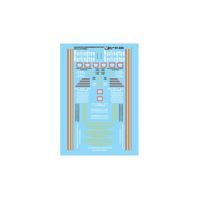MICROSCALE DECAL 87-659 - CHICAGO BURLINGTON & QUINCY DIESEL LOCOMOTIVES - HO SCALE