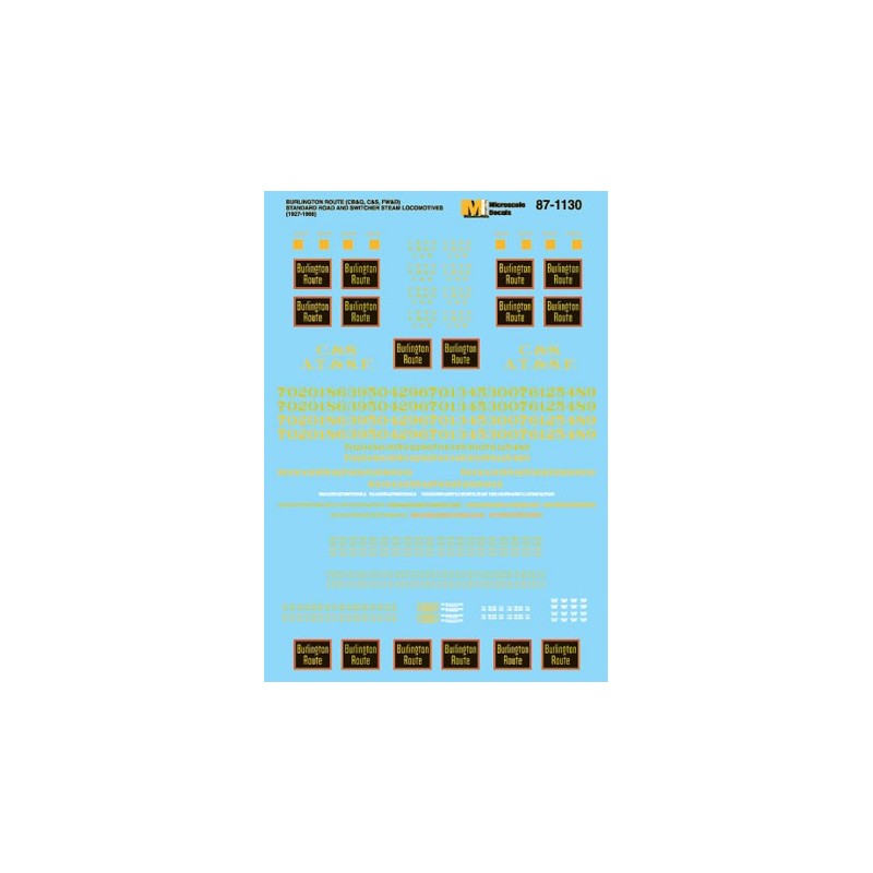 MICROSCALE DECAL 87-1130 - CHICAGO BURLINGTON & QUINCY STEAM LOCOMOTIVES - HO SCALE