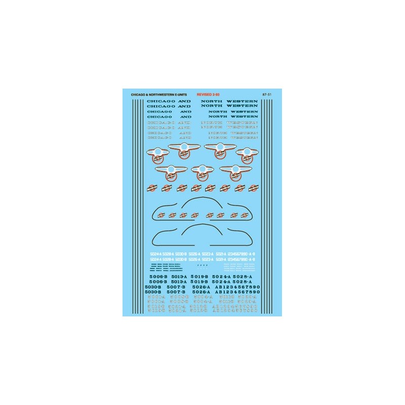 MICROSCALE DECAL 87-51 - CHICAGO & NORTHWESTERN DIESEL LOCOMOTIVES - HO SCALE