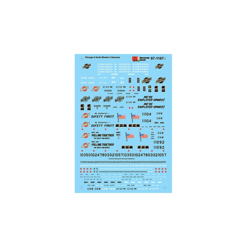 MICROSCALE DECAL 87-1167 - CHICAGO & NORTHWESTERN CABOOSES - HO SCALE