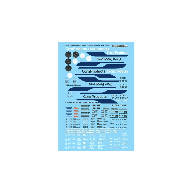 MICROSCALE DECAL 87-727 - CORN PRODUCTS COVERED HOPPERS - HO SCALE