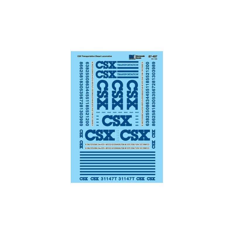 MICROSCALE DECAL 87-497 - CSX DIESEL LOCOMOTIVES - HO SCALE