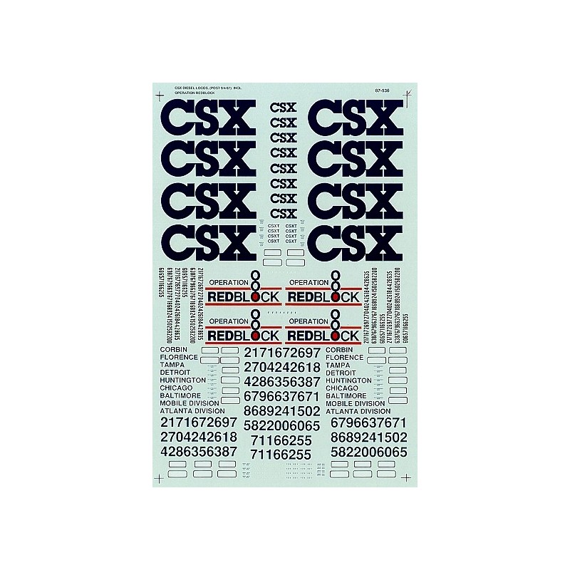 MICROSCALE DECAL 87-536 - CSX DIESEL LOCOMOTIVES - HO SCALE